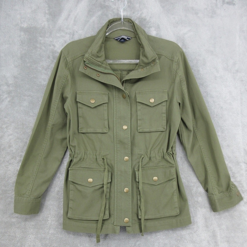 Lands End‎ Jacket Women XS Green Utility Field Military Cargo Full Zip Cotton